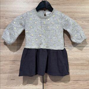 Girl Dress in Gray with Gold Accents and Black Skirt